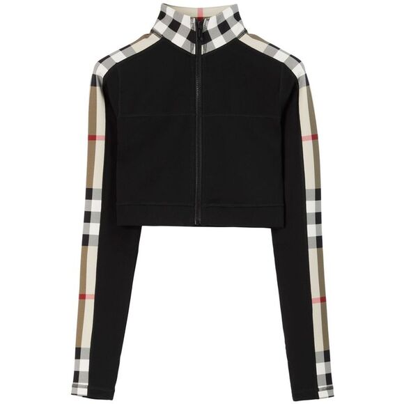 BURBERRY Sweaters - Burberry Women Check Motif Cropped Sweatshirt